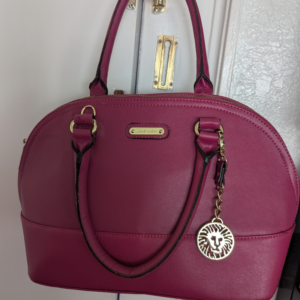 Anne Klein Magenta Satchel with Gold Accents